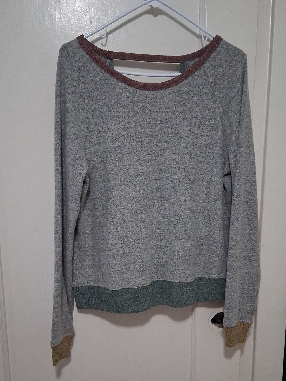 Hem & Thread Heather Gray Sweater with Multi-Trim Accents